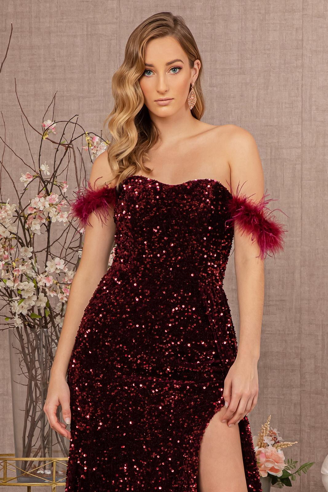 Long Off Shoulder Velvet Prom Dress