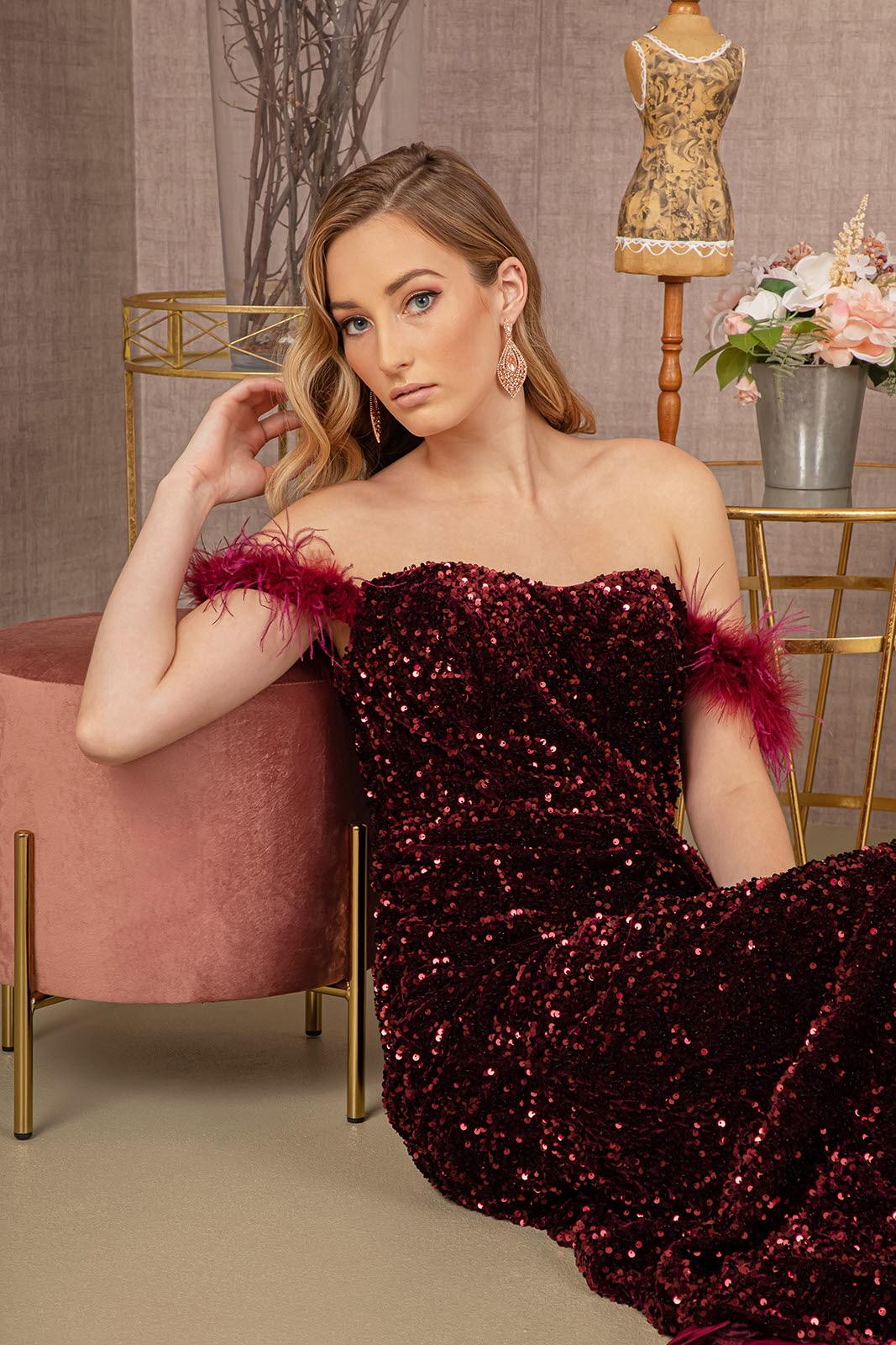 Long Off Shoulder Velvet Prom Dress