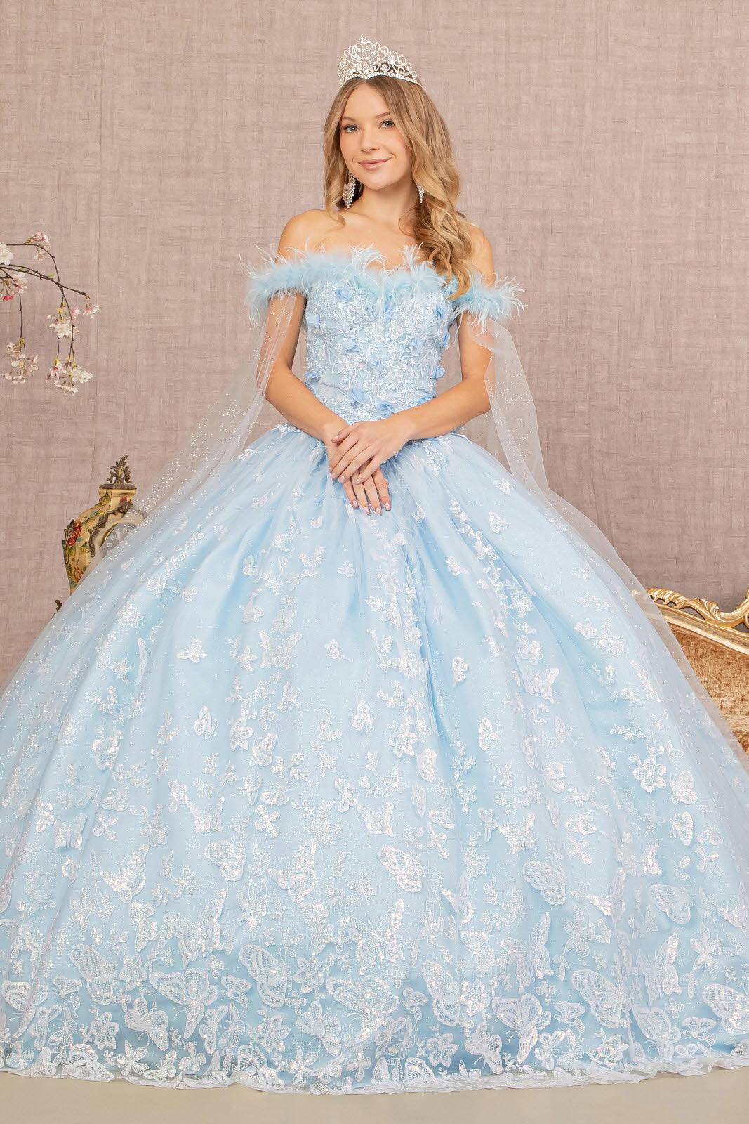 Long Quinceanera Dress Off Shoulder Ball Gown - Baby Blue / L Long Quinceanera Dress Off Shoulder Ball Gown - Baby Blue / L