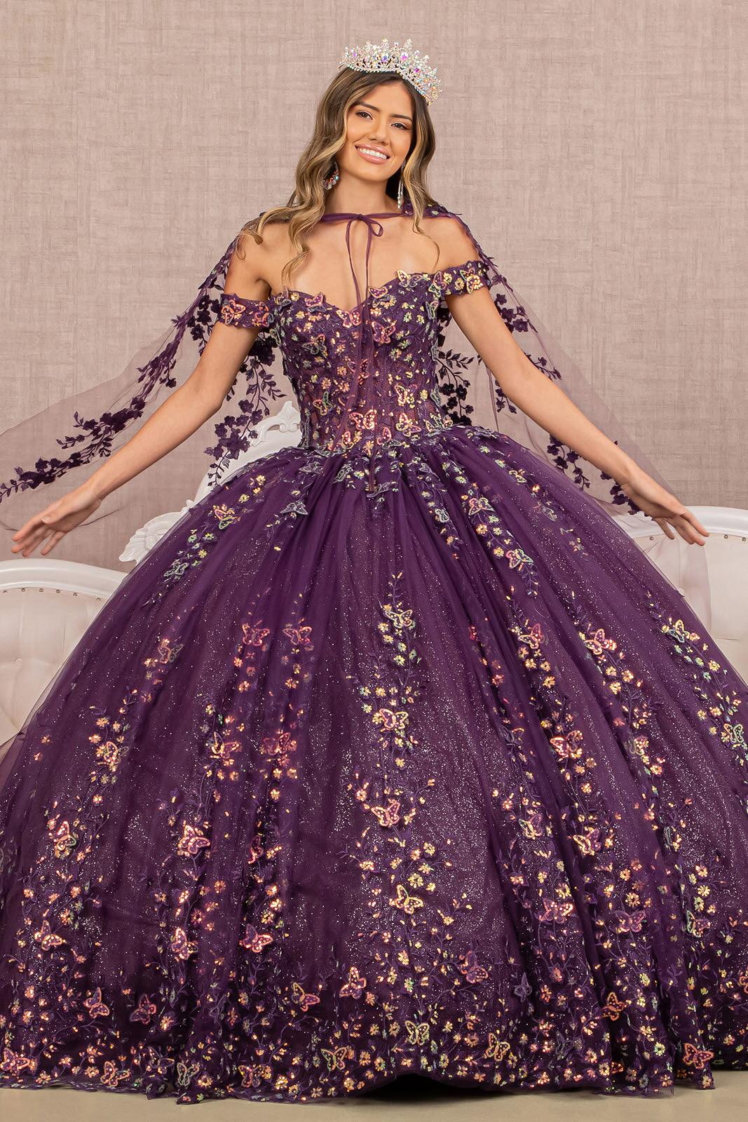 Quinceniera Dresses Quinceanera DressMesh Cape Long Ball Gown Purple