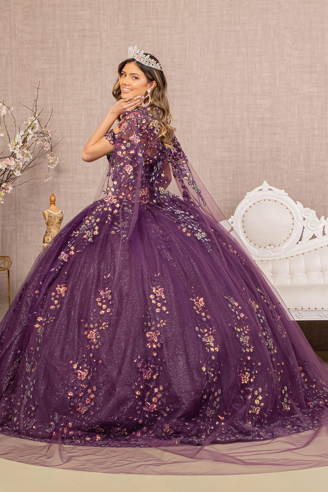Quinceanera Dress Mesh Cape Long Ball Gown