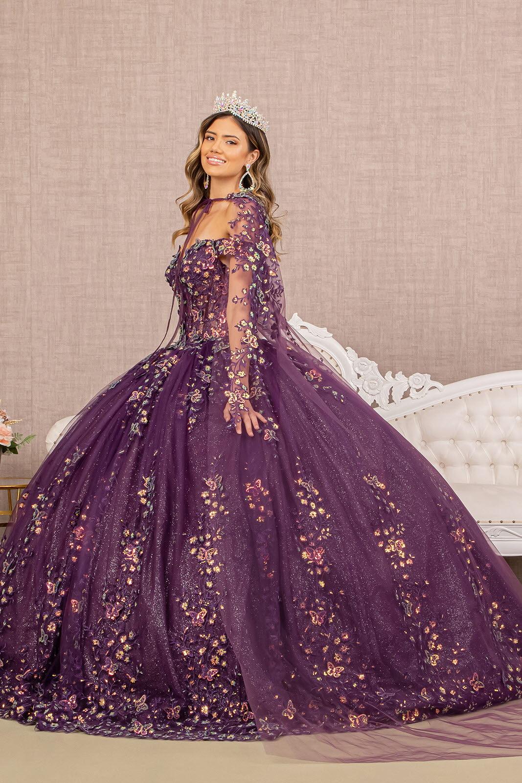 Quinceanera Dress Mesh Cape Long Ball Gown