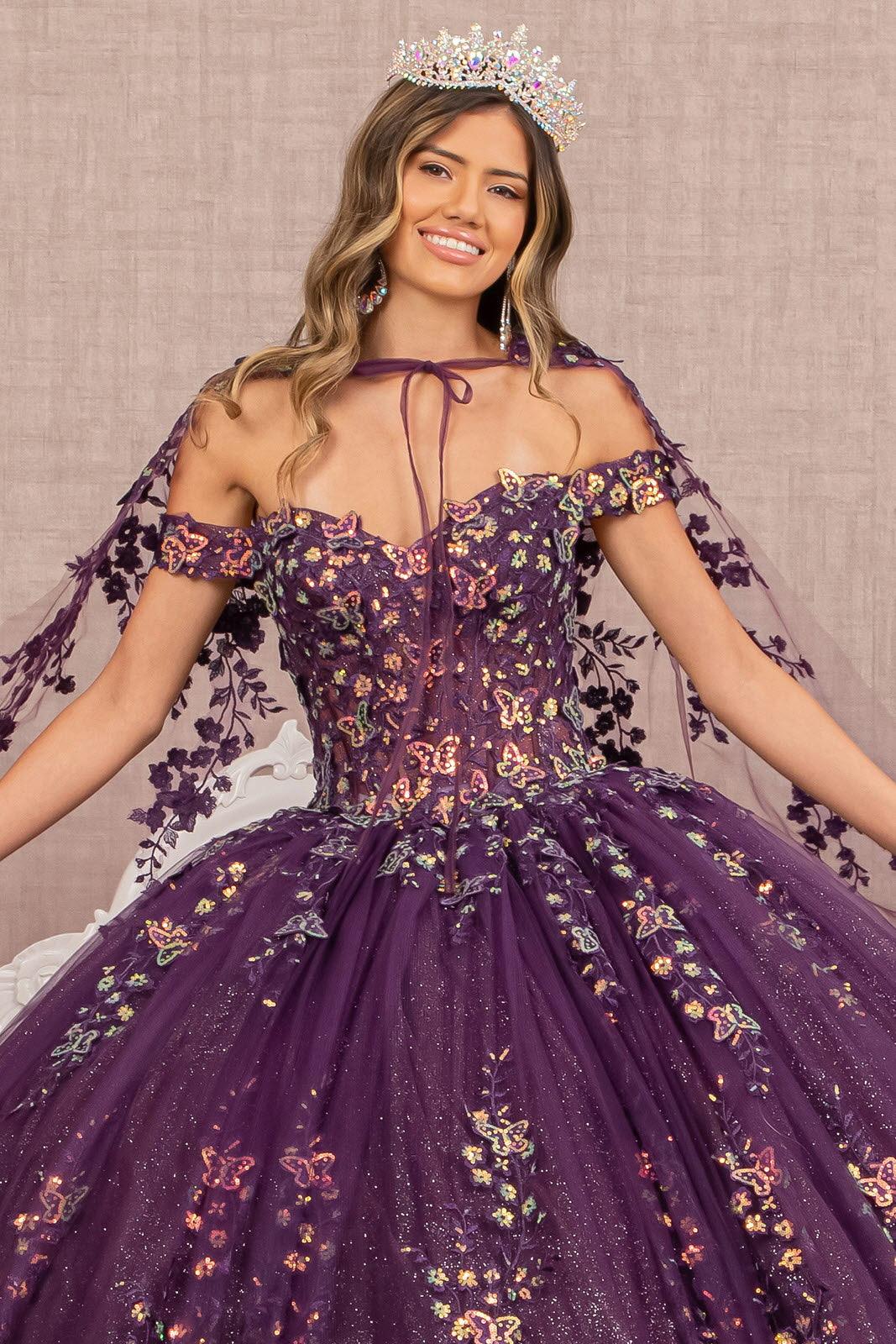 Quinceniera Dresses Quinceanera DressMesh Cape Long Ball Gown Purple
