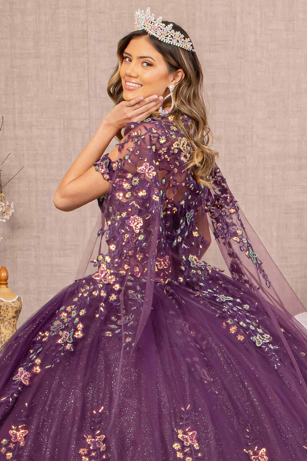 Quinceniera Dresses Quinceanera DressMesh Cape Long Ball Gown Purple
