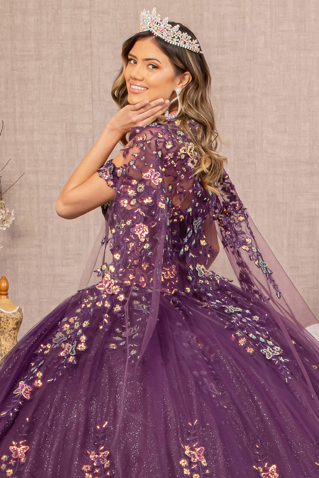 Quinceanera Dress Mesh Cape Long Ball Gown