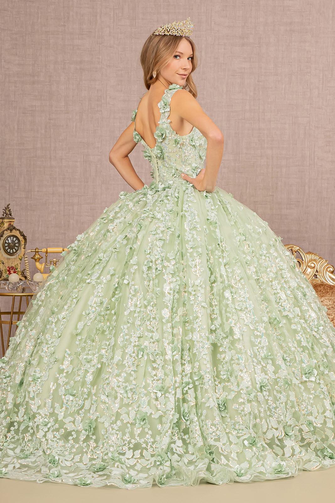 Light Green Georgette Digital Print On Ruffle Layer Gown | YOYO Fashion