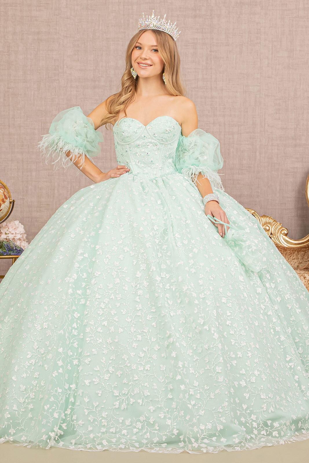 Long Strapless Quinceanera Ball Gown - Mint / M Long Strapless Quinceanera Ball Gown - Mint / M