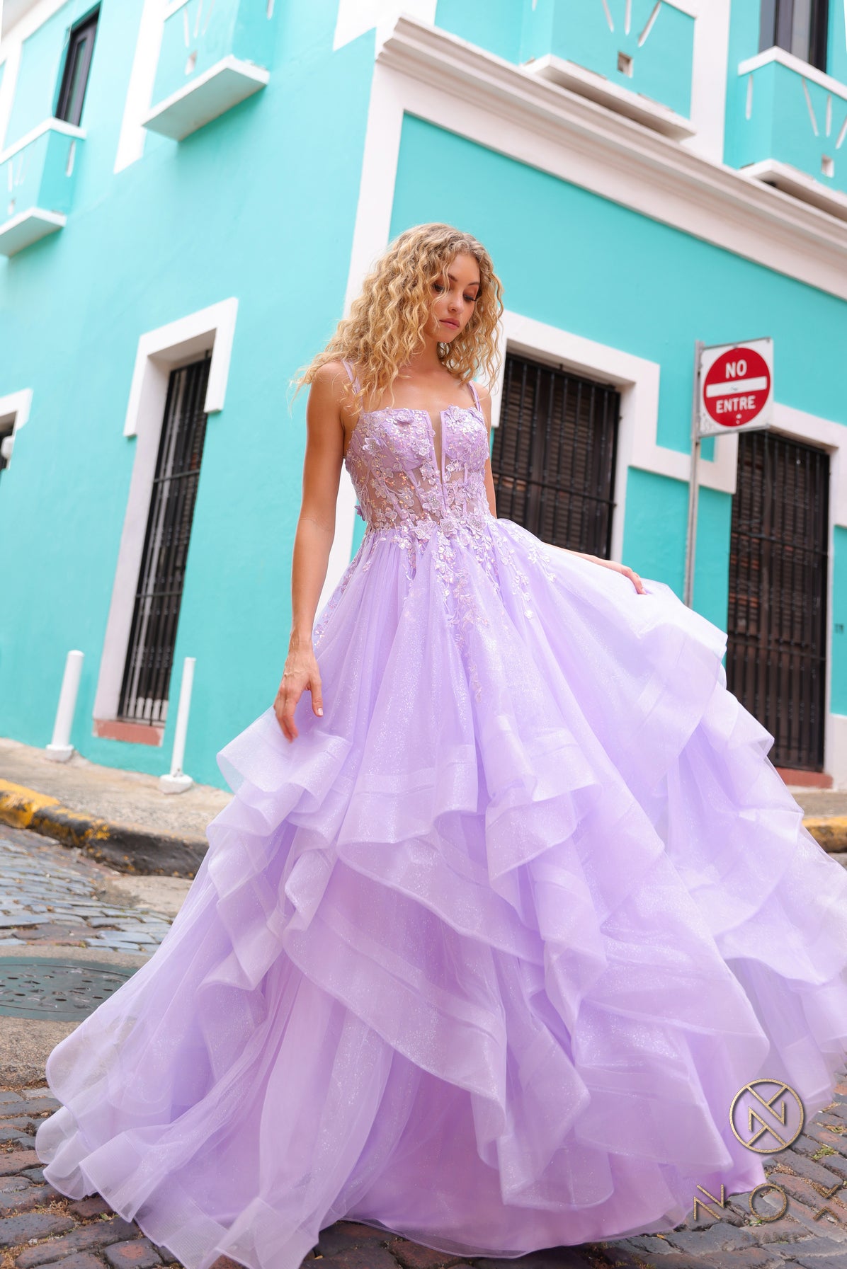 Nox Anabel H1351 Layered Long Formal Prom Glitter Dress