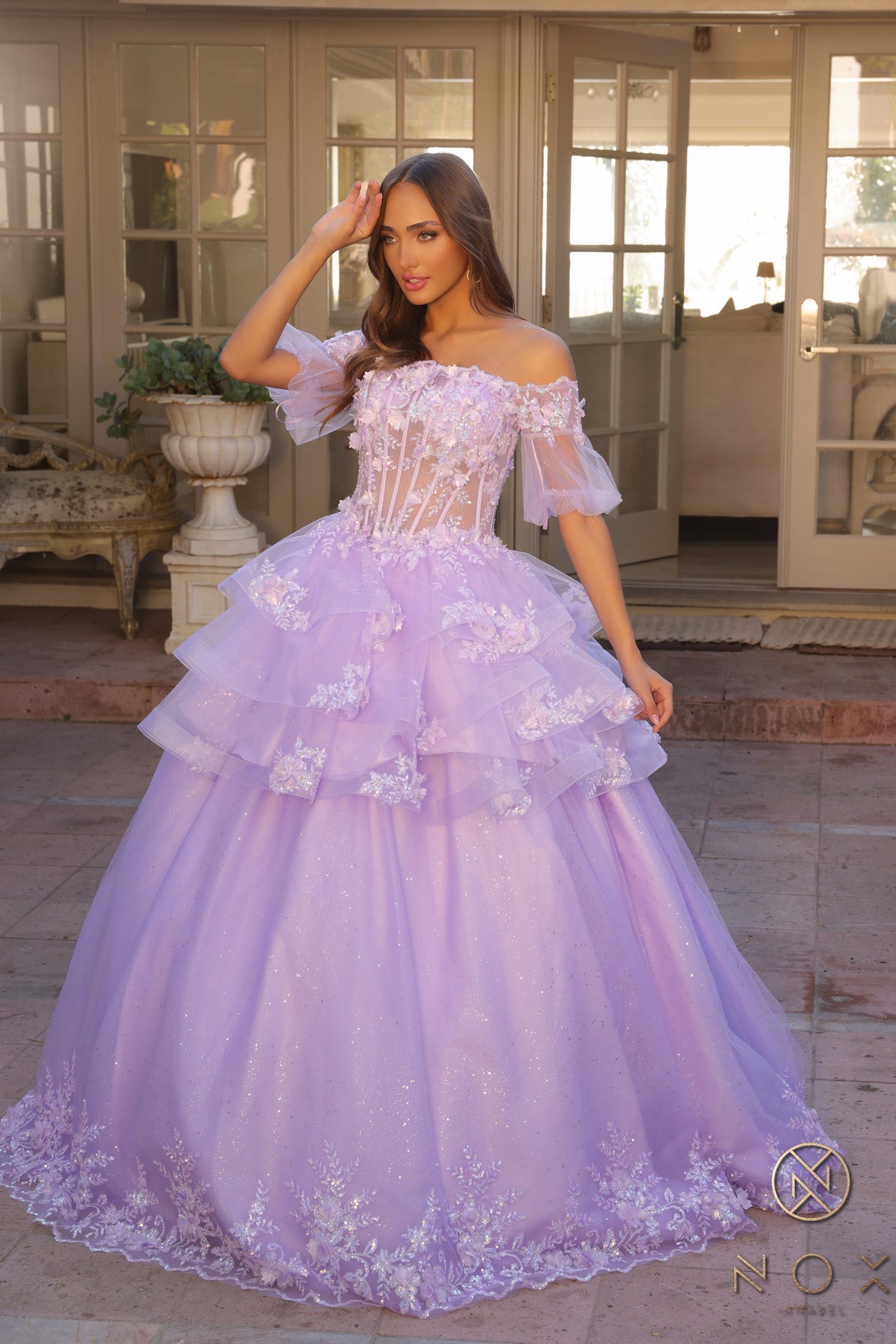Nox Anabel H1360 Glittered Long Formal Prom Ballgown