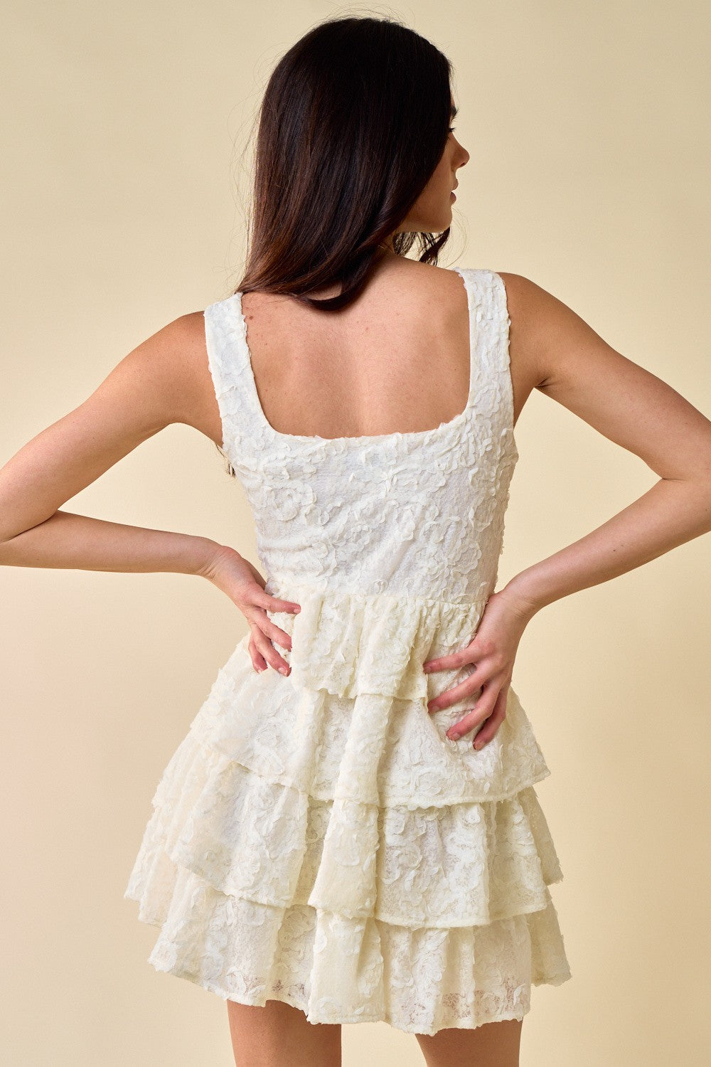 Short Sleeveless Floral Ruffled Lace Graduation Dress