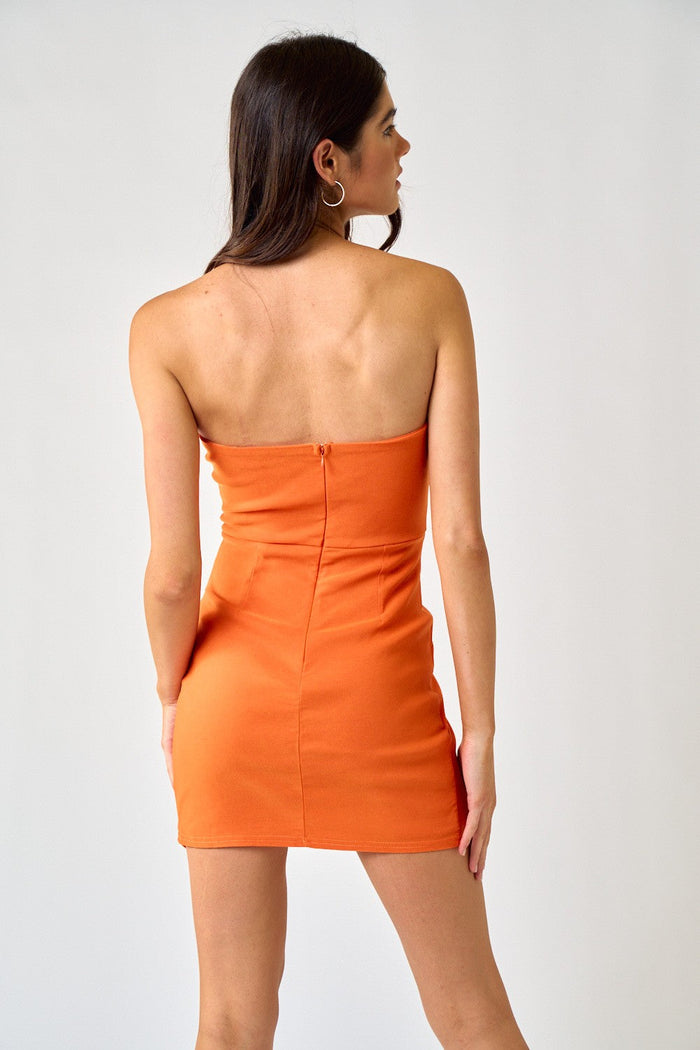 Cocktail Dresses Short Strapless Rhinestone Double Bow Mini Dress Orange