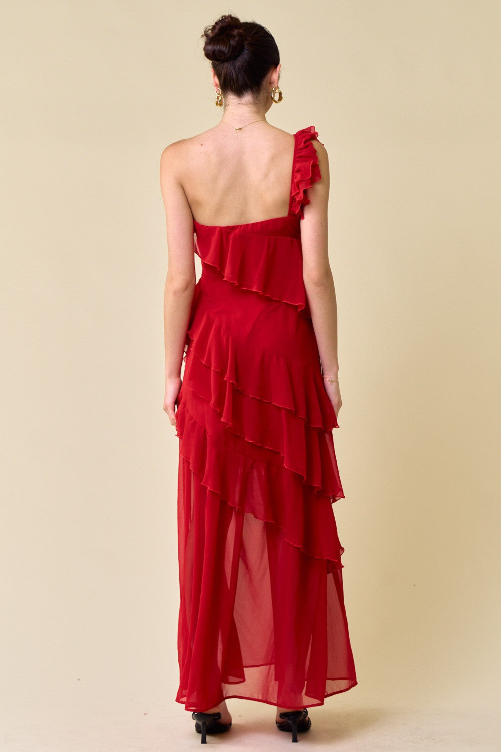 Long One Shoulder Ruffled Dress