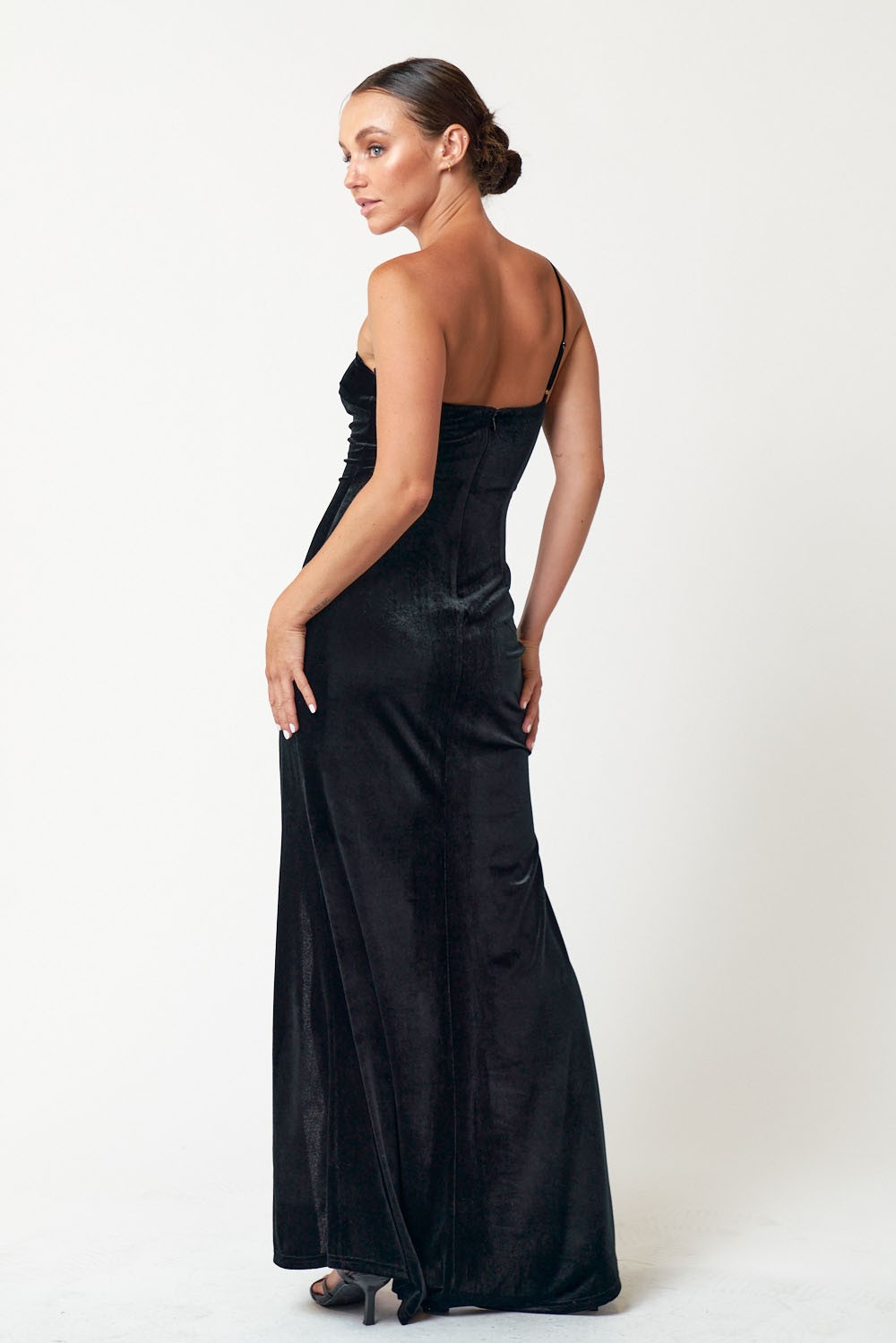 Formal Dresses Long One Shoulder Velvet Dress Black