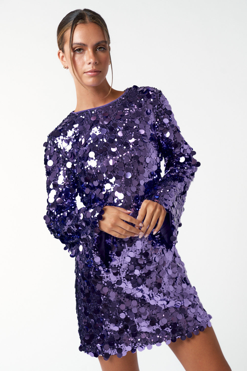 Short Sequin Bell Long Sleeve Mini Dress The Dress Outlet Short Sequin Bell Long Sleeve Mini Dress The Dress Outlet