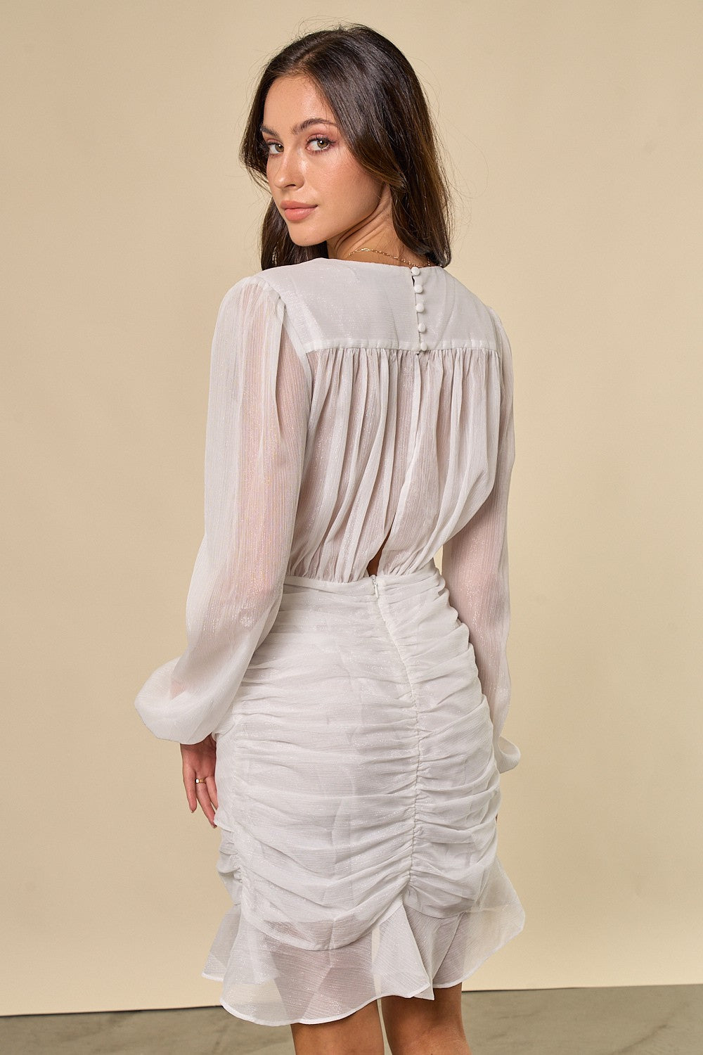 Long Sleeve Ruffled Short Dress
