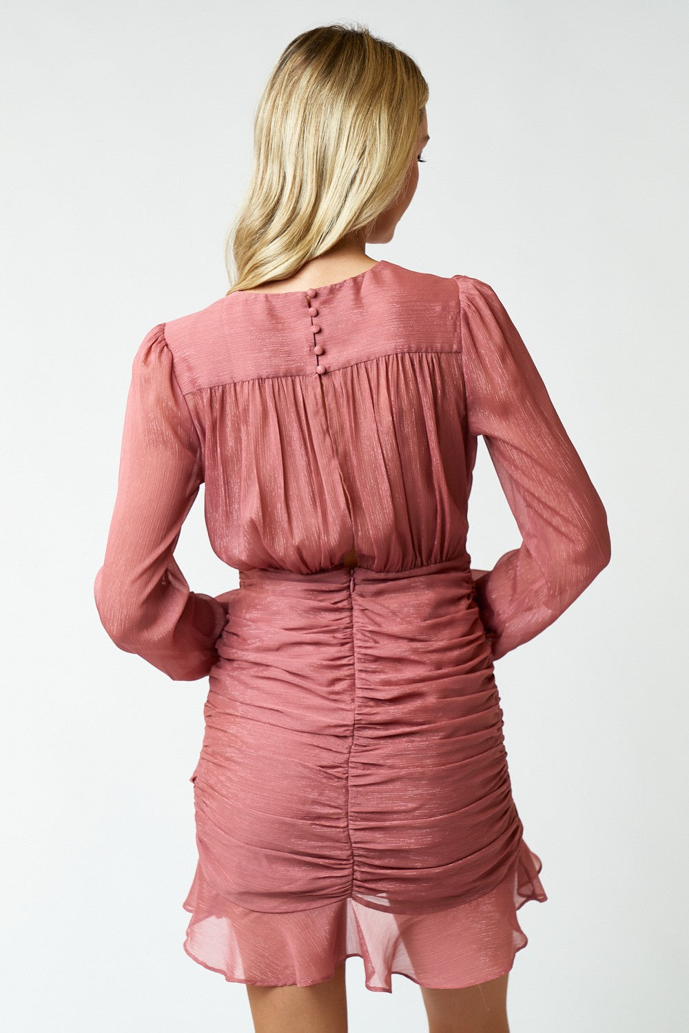Long Sleeve Ruffled Short Dress