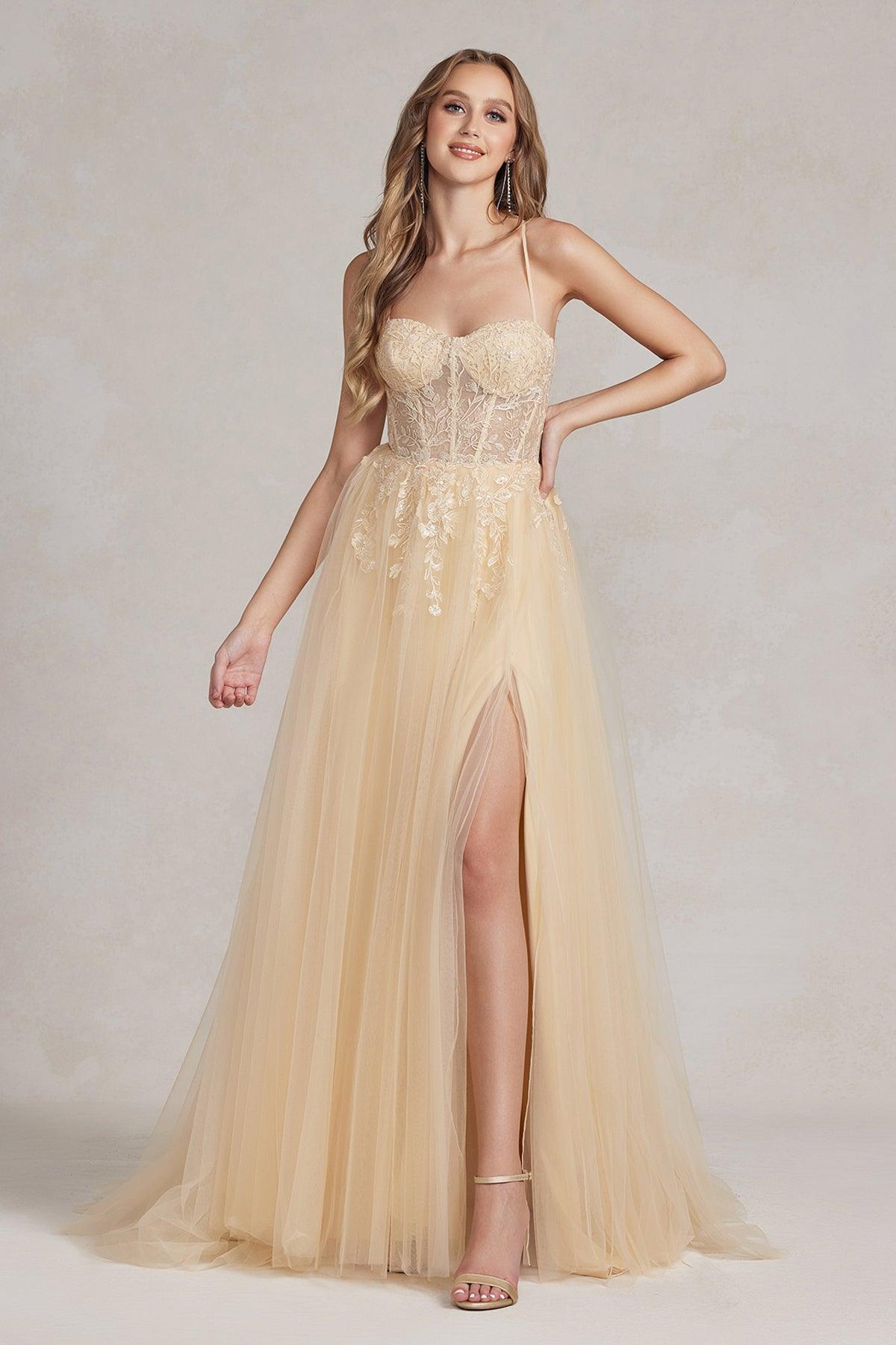 Nox Anabel J1089 Long Spaghetti Strap Sexy Prom Ball Gown Ice Blue