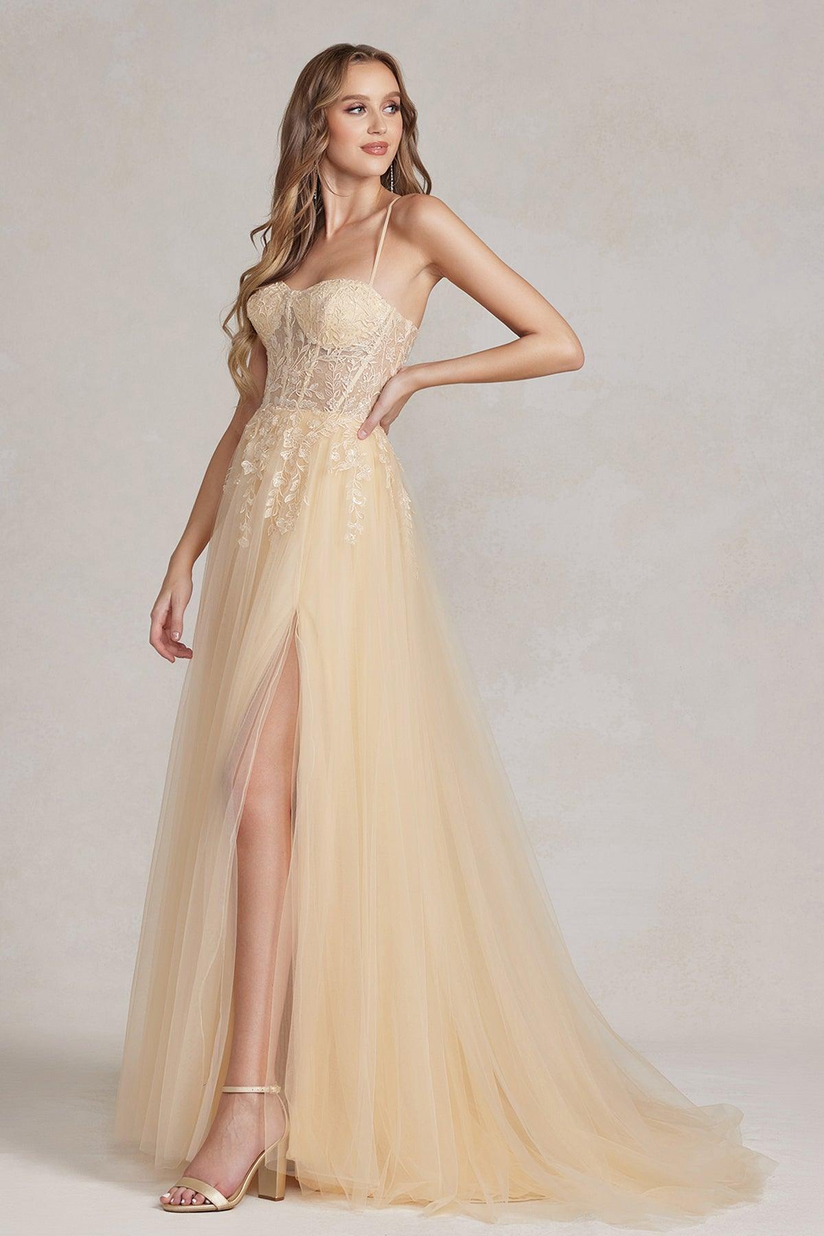Nox Anabel J1089 Long Spaghetti Strap Sexy Prom Ball Gown Ice Blue