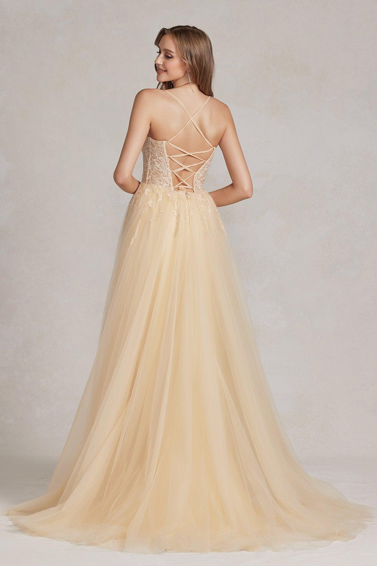 Nox Anabel J1089 Long Spaghetti Strap Sexy Prom Ball Gown Ice Blue