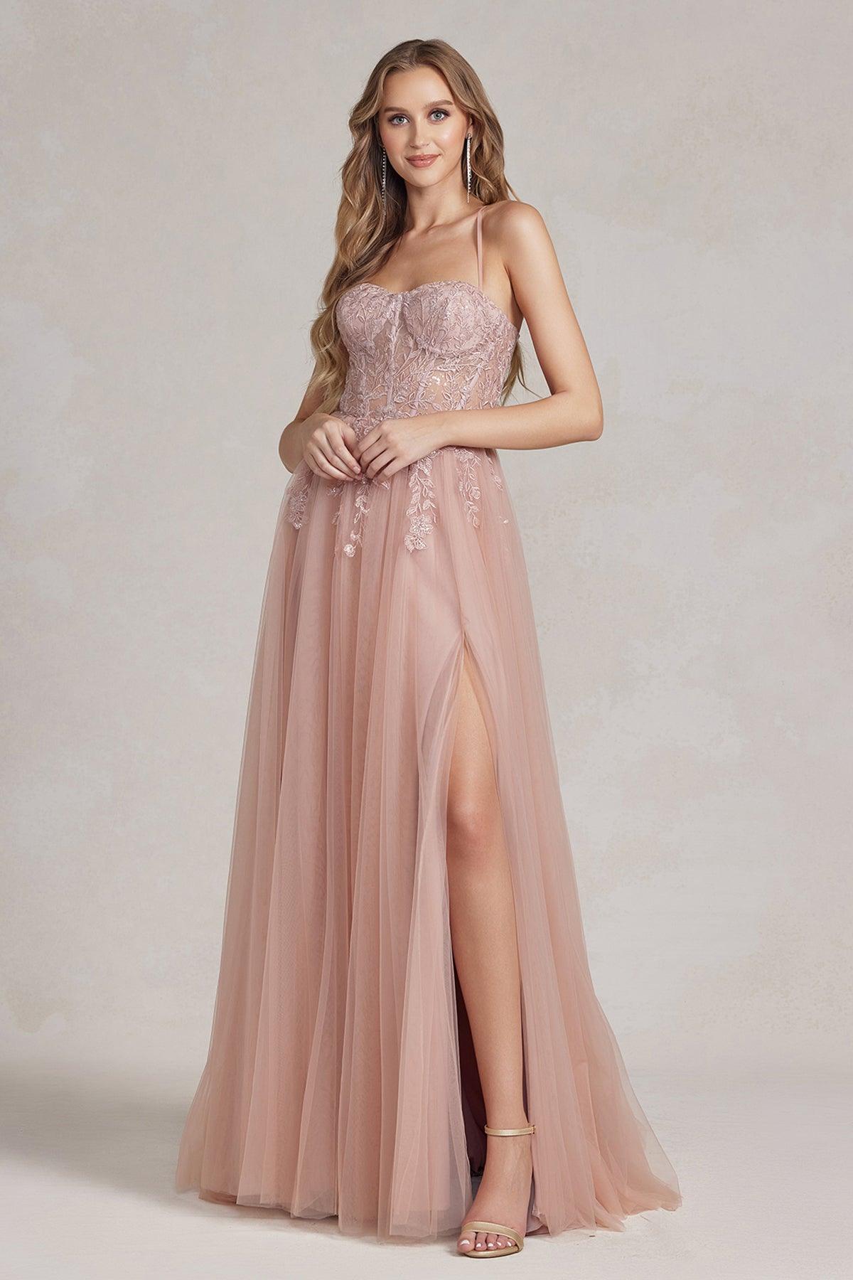 Nox Anabel J1089 Long Spaghetti Strap Sexy Prom Ball Gown Ice Blue