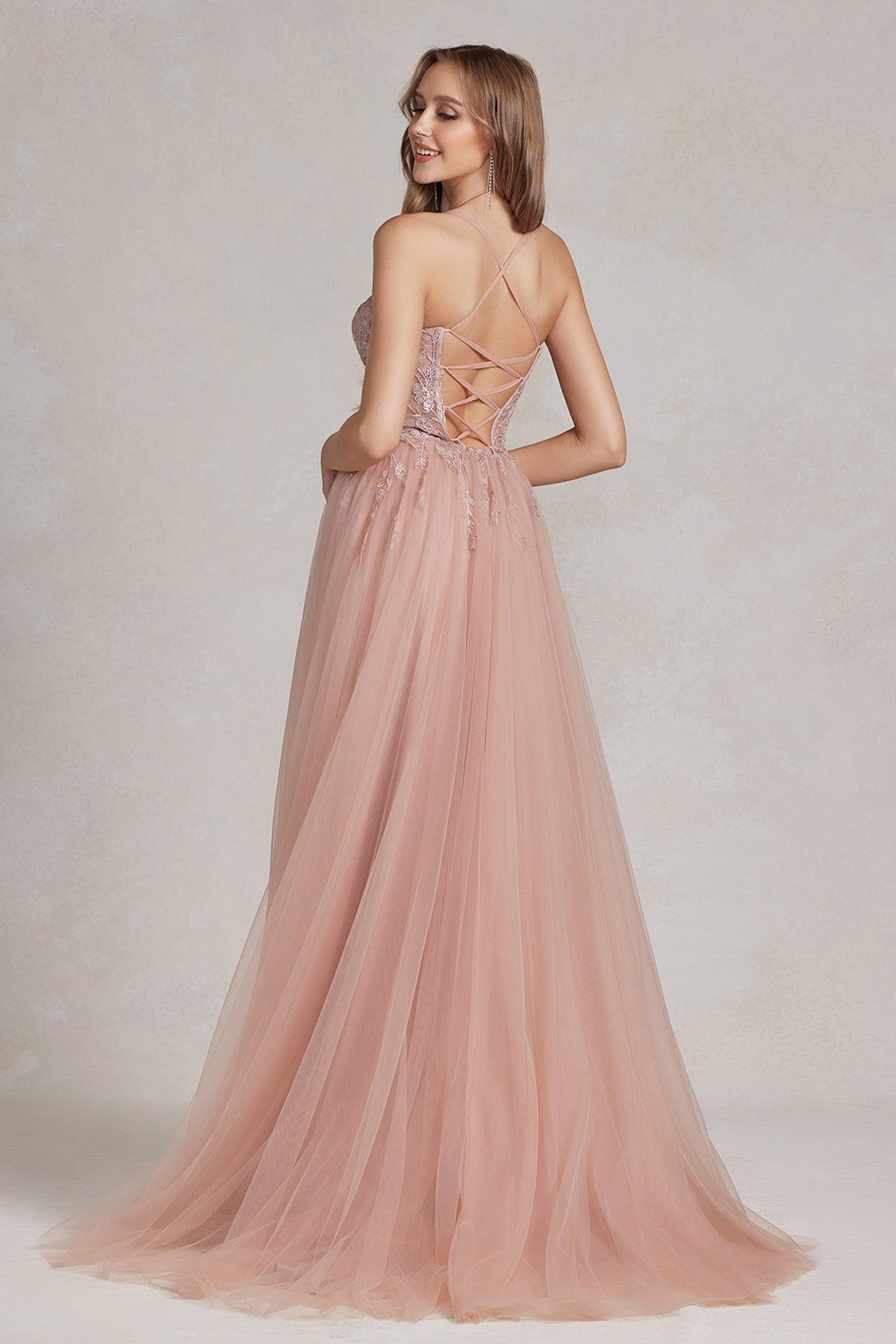 Nox Anabel J1089 Long Spaghetti Strap Sexy Prom Ball Gown Ice Blue