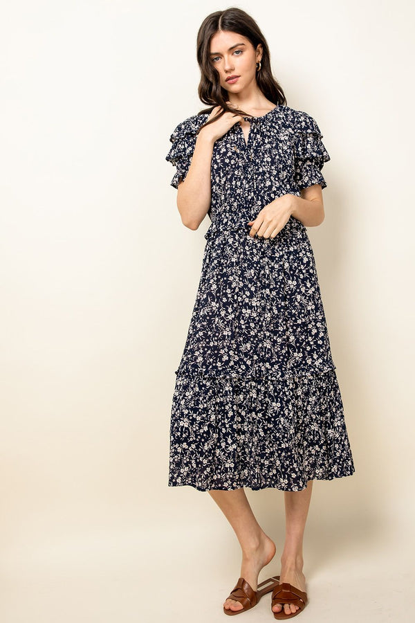Ruffle Print Midi Dress
