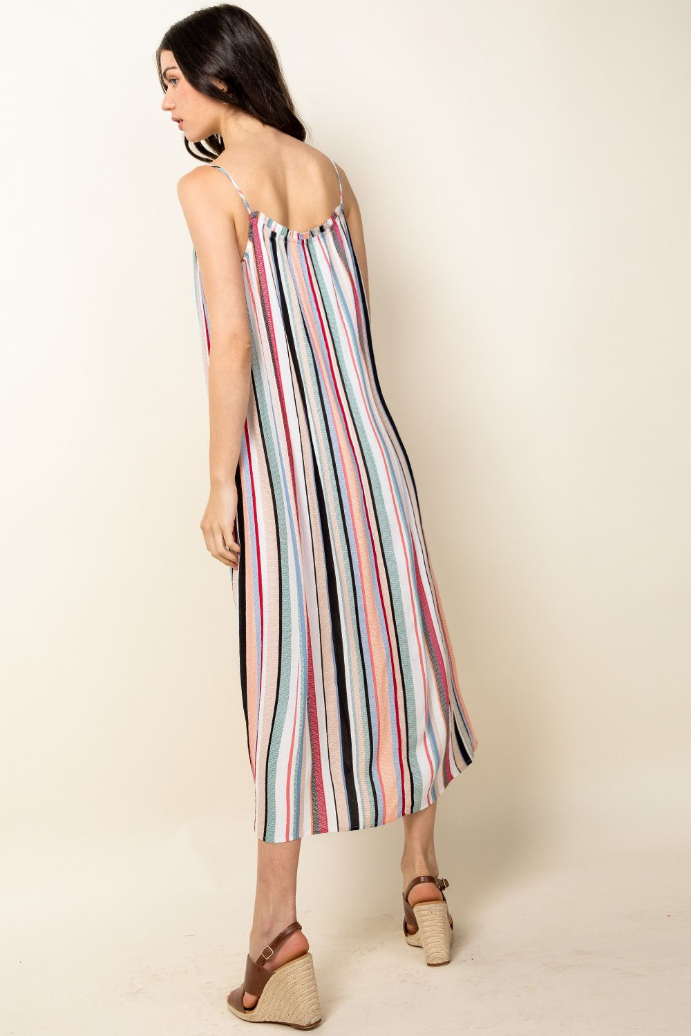 Stripe Spaghetti Strap High Waist Maxi Dress