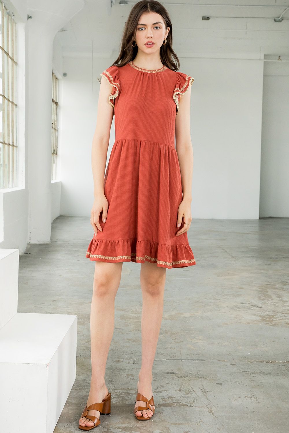 Short Embroidered Flutter Sleeve Dress The Dress Outlet Short Embroidered Flutter Sleeve Dress The Dress Outlet
