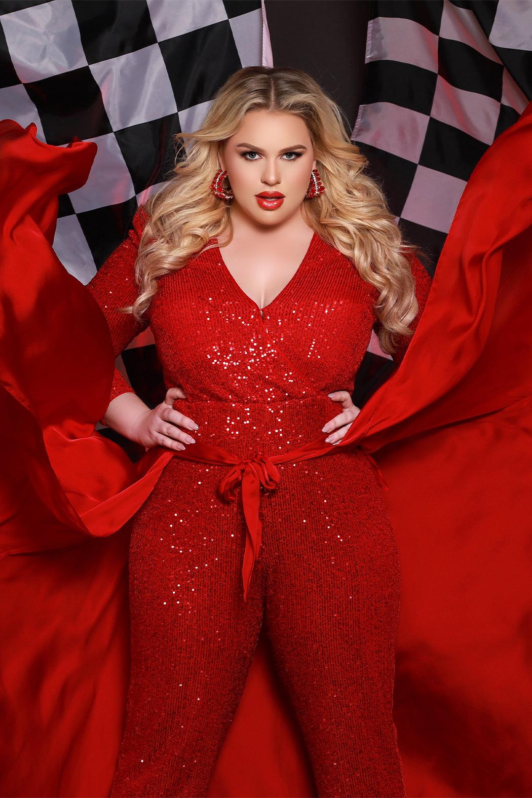 Sydneys Closet JK2220 Plus Size Long Sleeve Formal Jumpsuit