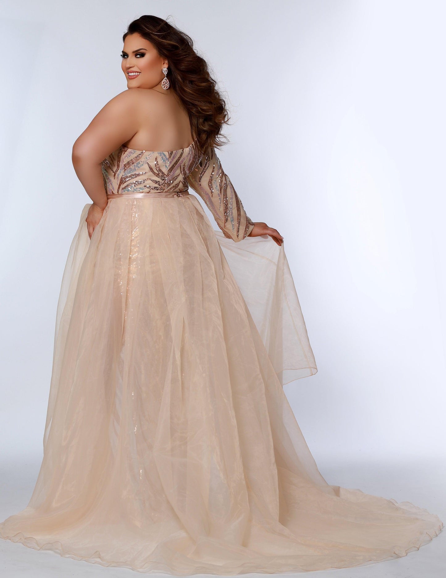 Prom Dresses Long Plus Size Formal Overskirt Prom Gown Champagne Swirl