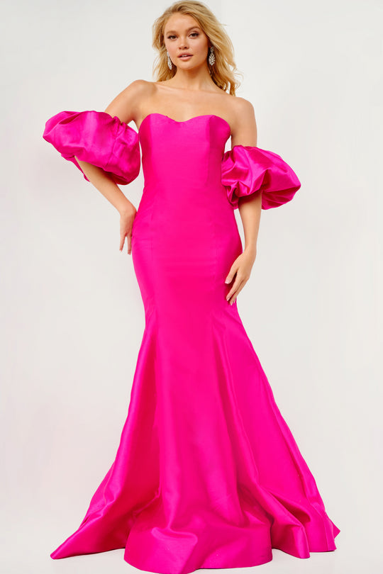 Jovani 22830 Puff Sleeve Sweetheart Mermaid Long Prom Dress