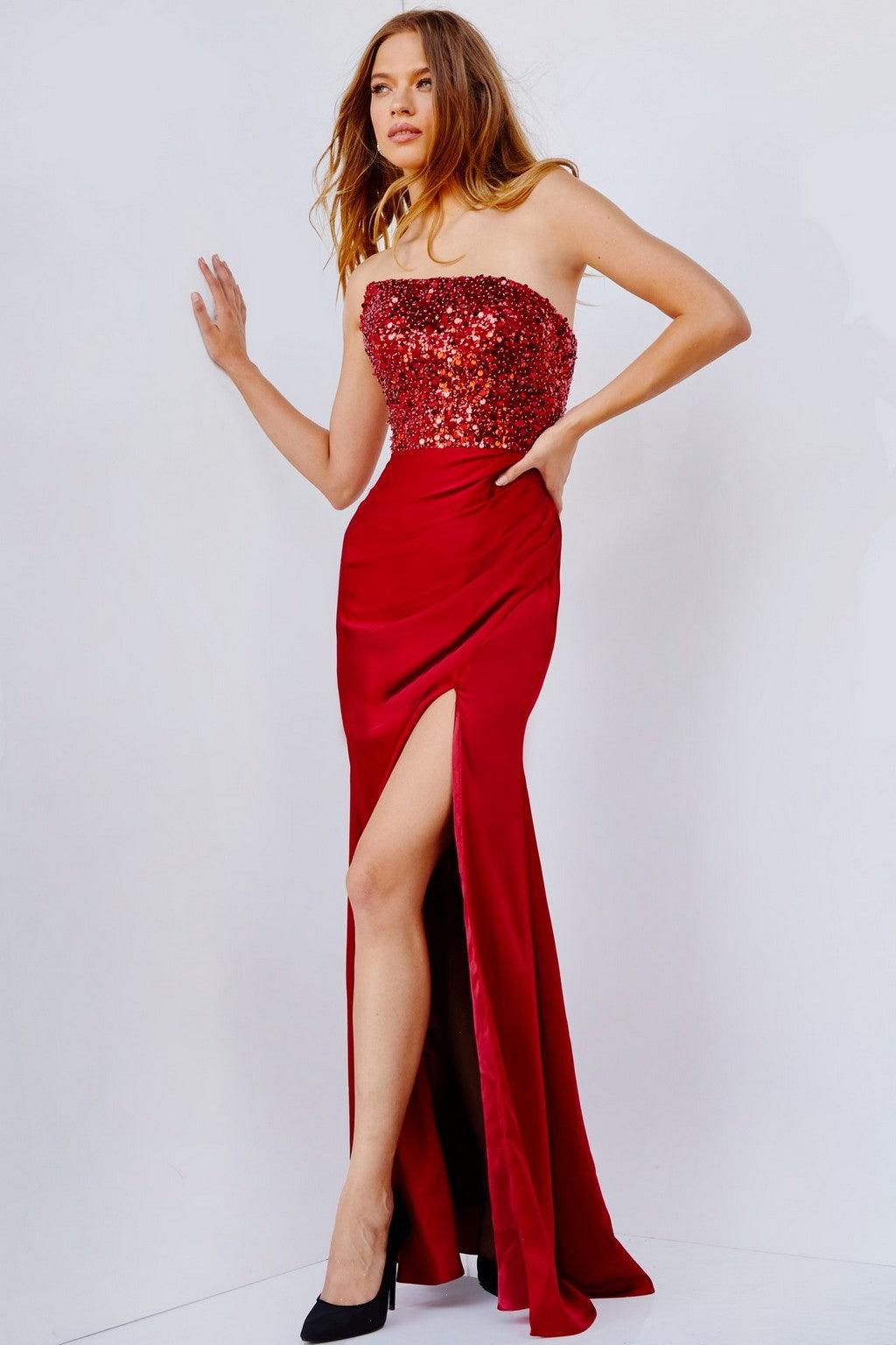 Red Fitted Jersey Prom Dress JVN25092 main image 1
