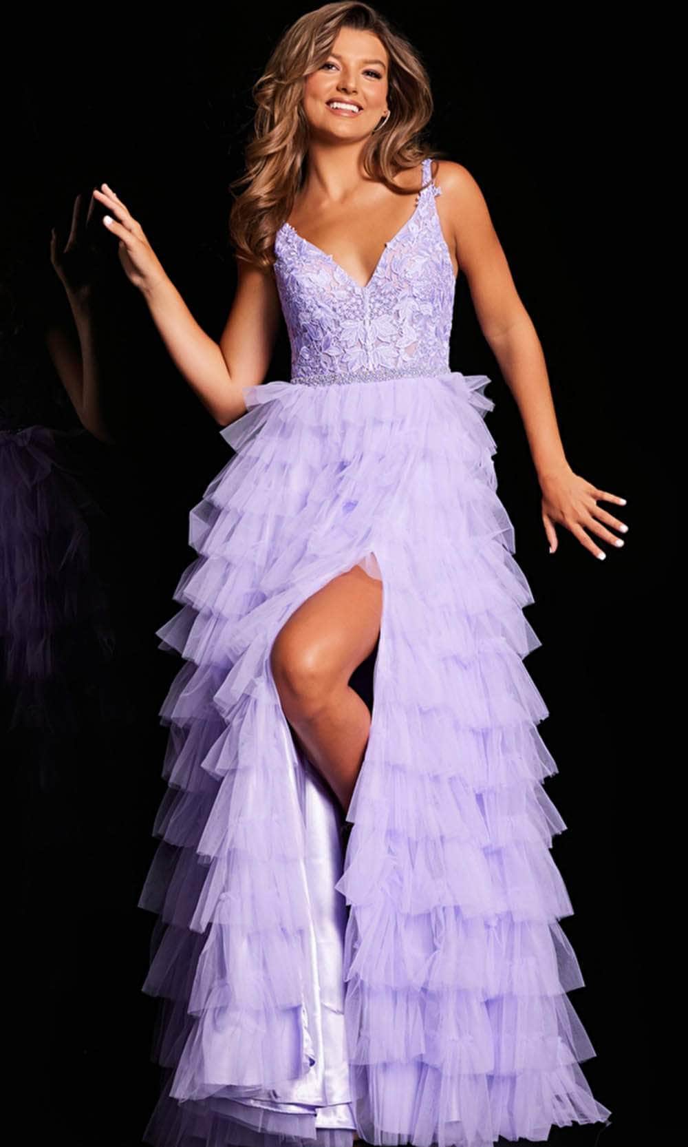 Jovani 37001 Sleeveless Embellished Bodice Layered High Slit Prom Dress