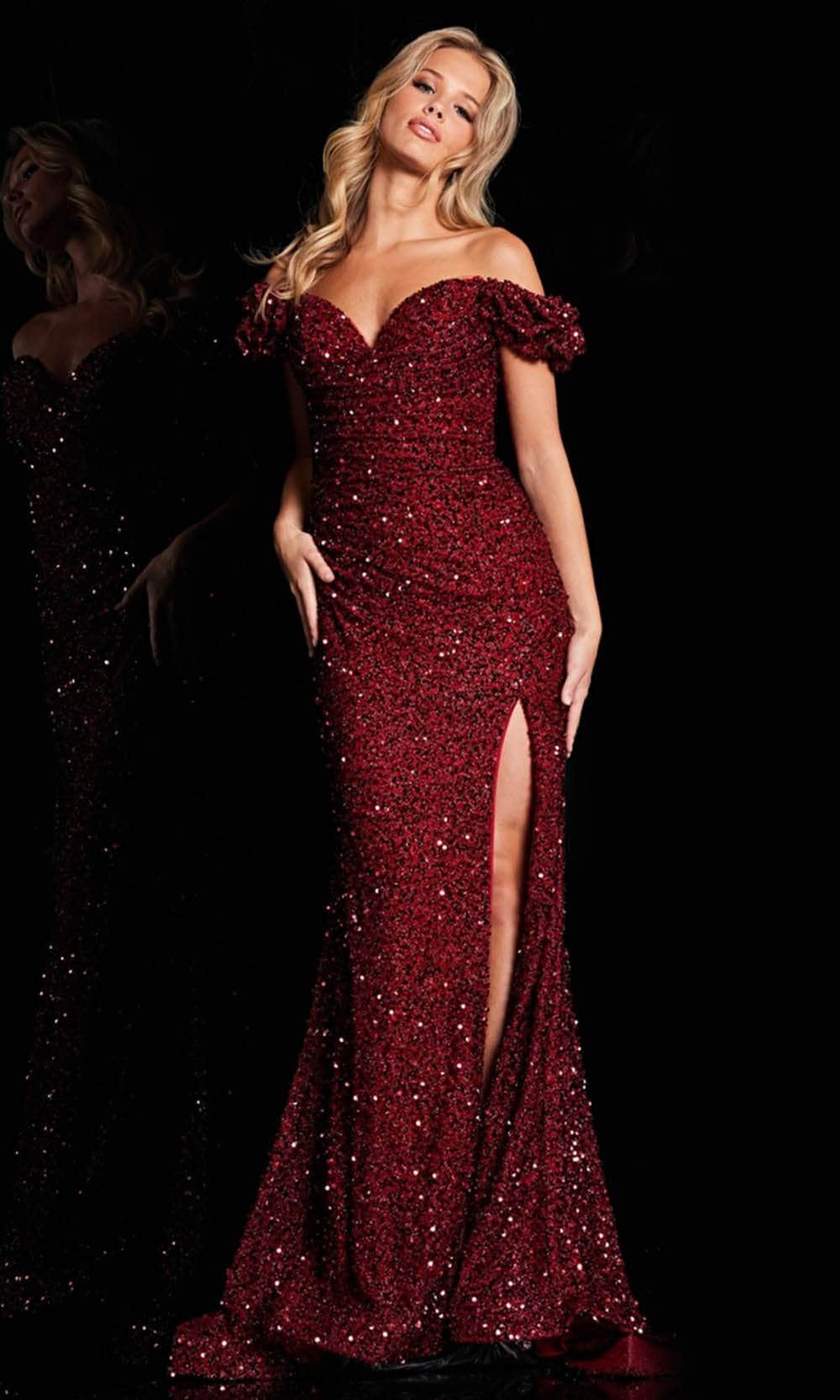Shoulder Maroon Red Carpet Dresses Jovani 37517 Off Shoulder Sequin Ruched Bodice High Slit Prom Shoulder Maroon Red Carpet Dresses Jovani 37517 Off Shoulder Sequin Ruched Bodice High Slit Prom