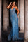 Prom Dresses Sleeveless V Neck Embroidered Long Prom Dress Blue