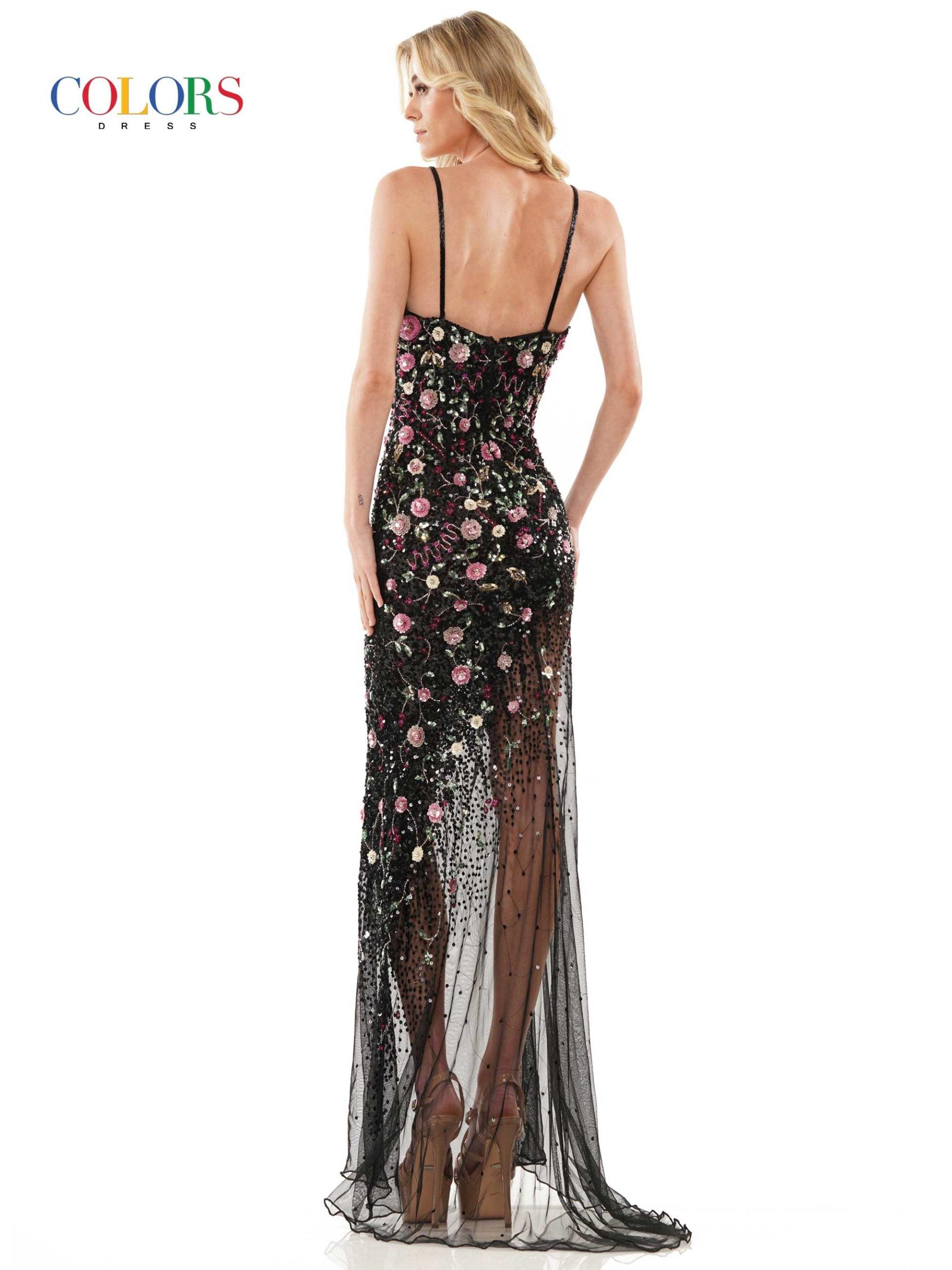 Colors K137 Long Spaghetti Strap Floral Prom Dress