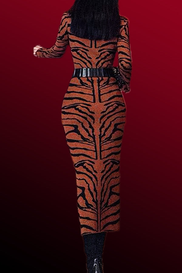 Long Sleeve Bodycon High Neck Midi Dress