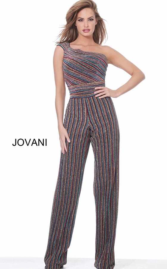 Jovani Long Formal One Shoulder Jumpsuit M03528 - The Dress Outlet