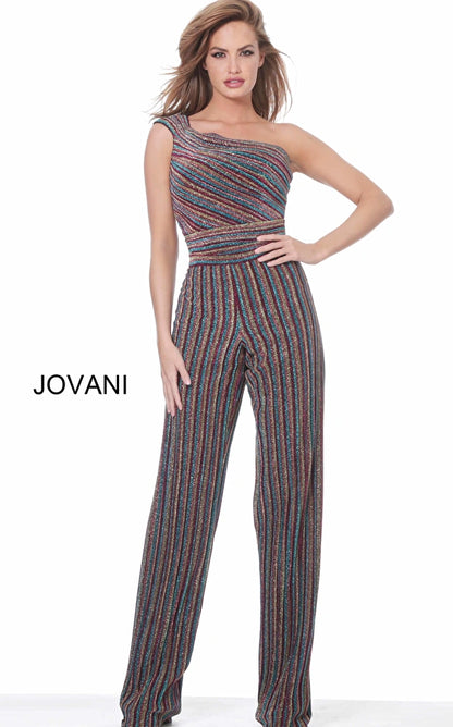Jovani Long Formal One Shoulder Jumpsuit M03528 - The Dress Outlet