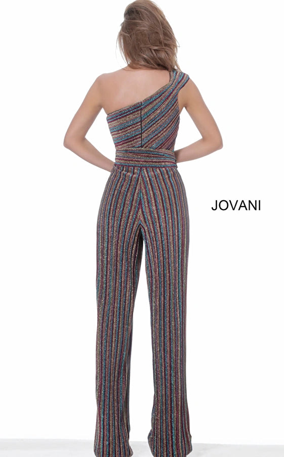 Jovani M03528 Long Formal One Shoulder Jumpsuit