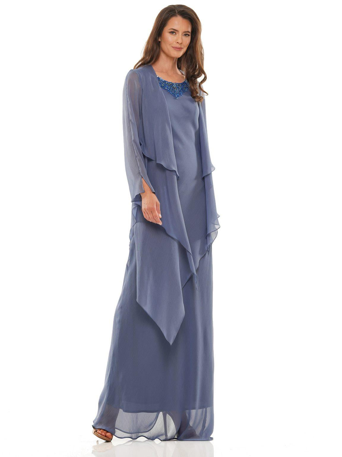 Mother of the Bride Dresses Long Sleeveless Formal Jacket Dress Slate Blue