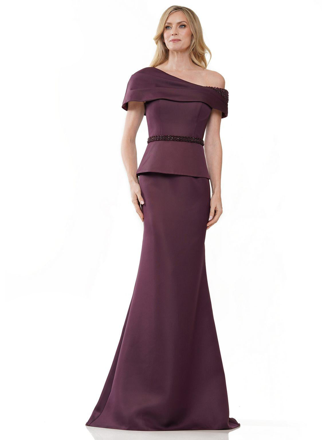 Mother of the Bride Dresses Long One Shoulder Fitted Formal Gown Eggplant