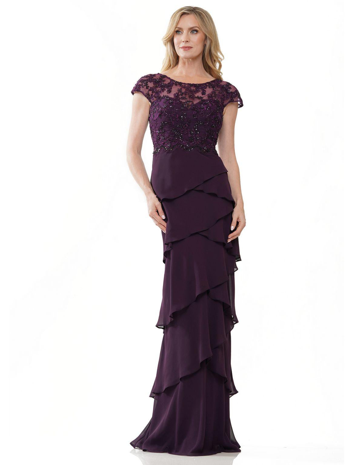 Mother of the Bride Dresses Long Cap Sleeve Formal Dress Eggplant