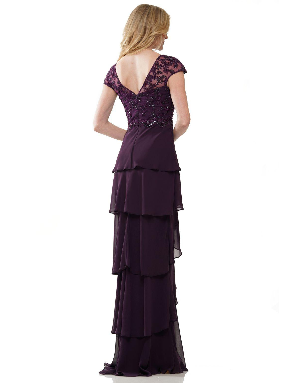 Mother of the Bride Dresses Long Cap Sleeve Formal Dress Eggplant