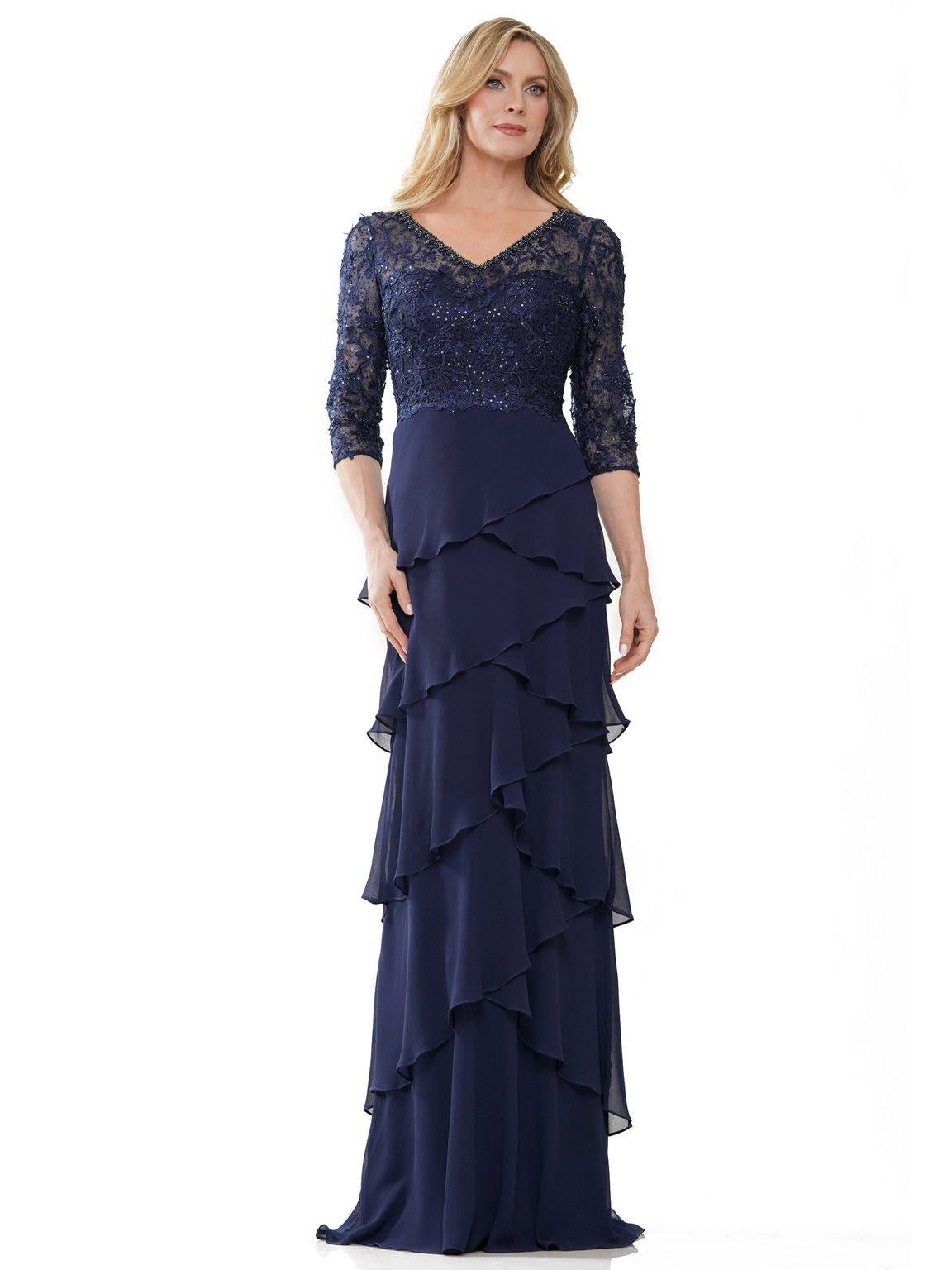 Mother of the Bride Dresses Long 3/4 Sleeve Chiffon Formal Dress Navy