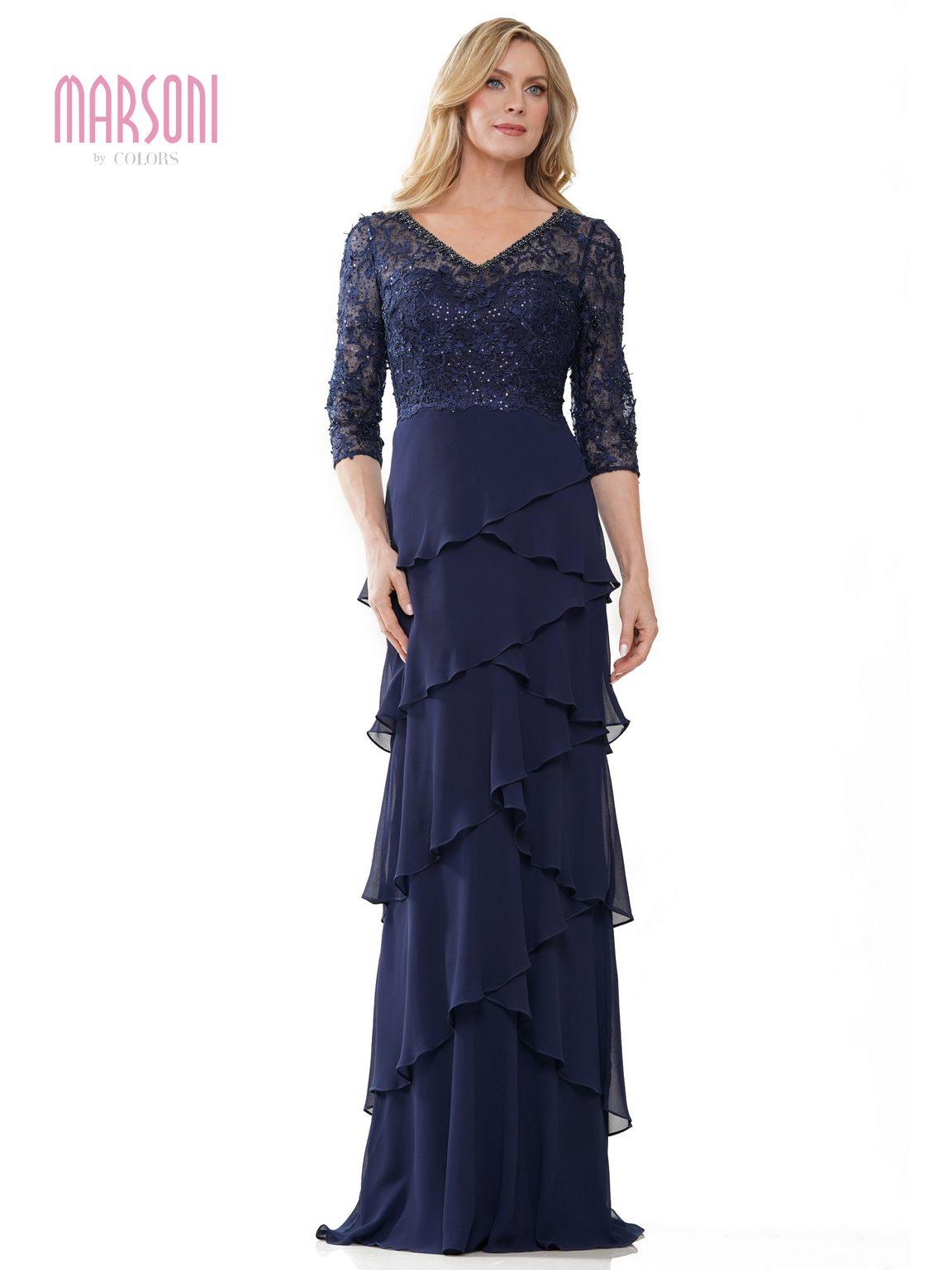 Marsoni MV1244 Long 3/4 Sleeve Chiffon Formal Dress