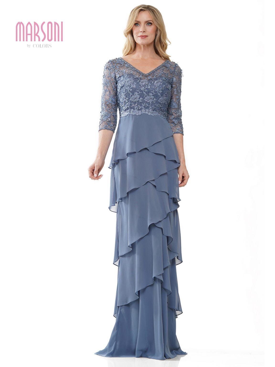 Marsoni MV1244 Long 3/4 Sleeve Chiffon Formal Dress