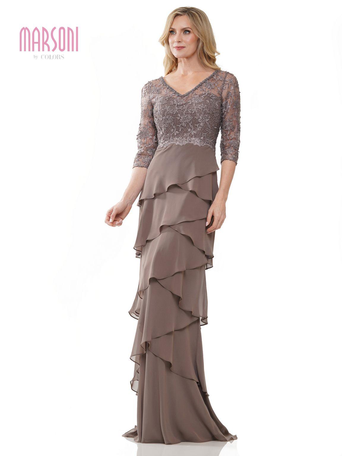 Marsoni MV1244 Long 3/4 Sleeve Chiffon Formal Dress
