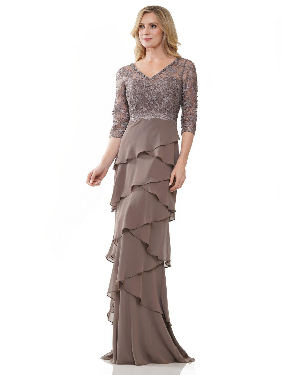 Taupe Marsoni MV1244 Long 3/4 Sleeve Chiffon Formal Dress for $504.0