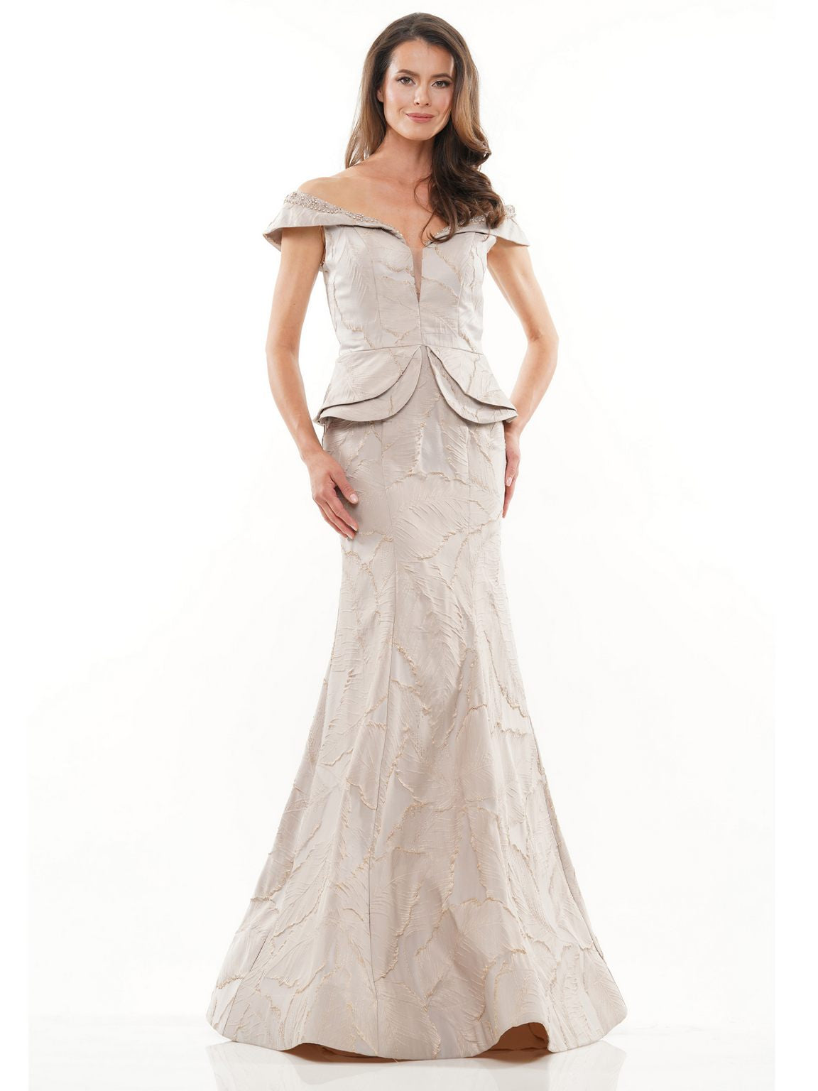 Formal Dresses Long Off Shoulder Peplum Formal Dress Taupe